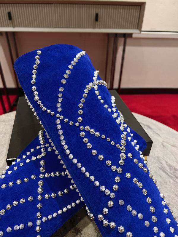 WOMEN’S BLUE SUEDE CRYSTAL-EMBELLISHED STILETTO BOOTS