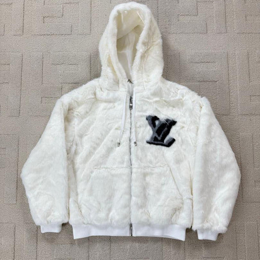 WHITE ZIP-UP SWEATSHIRT WITH FAUX LEATHER TRIM